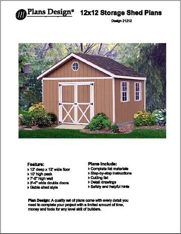 12′ x 12′ Gable Storage Shed Project Plans -Design #21212