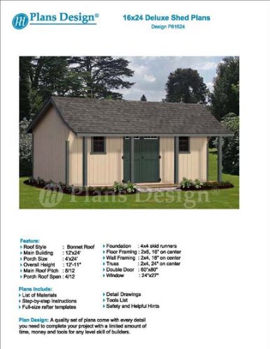 16′ x 24′ Guest House / Garden Storage Shed with Porch Plans – Design #P81624