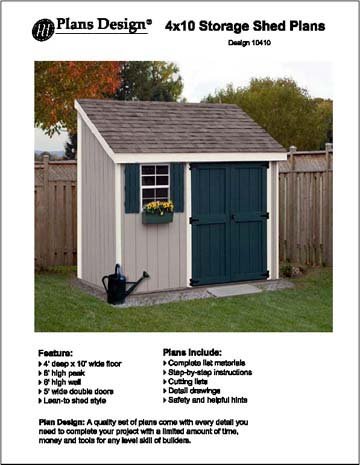 4′ X 10 Lean-to Storage Shed Project Plans -Design #10410