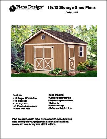 16′ X 12′ Gable Storage Shed Project Plans -Design #21612